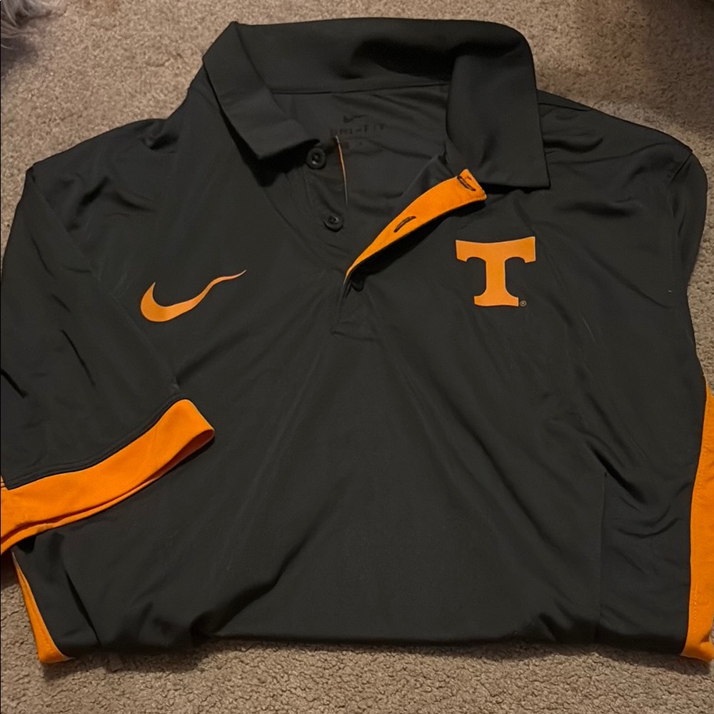 Nike Black and Orange Polo Shirt